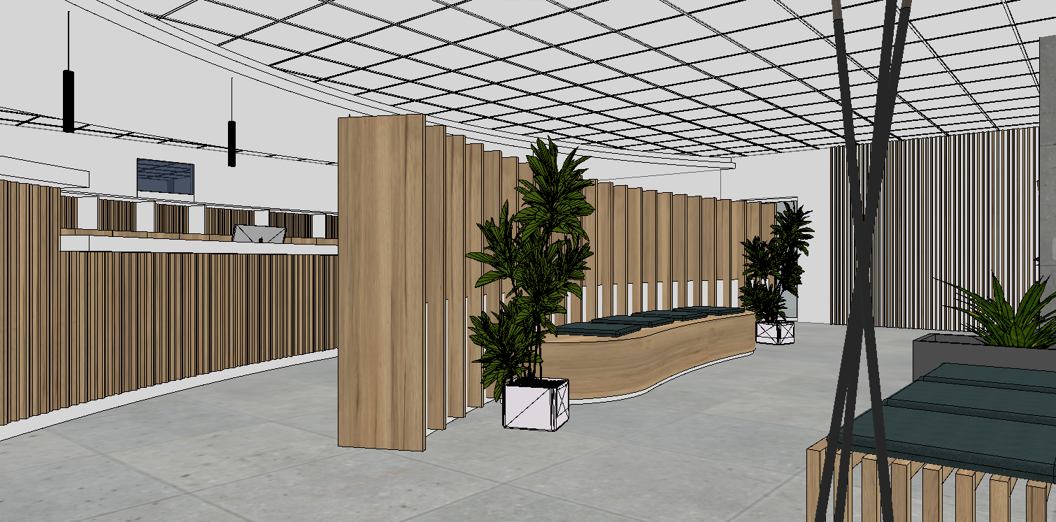 Wartebereich der 1.000 m² Momentum Praxis in Neuwied – Planungsvisualisierung